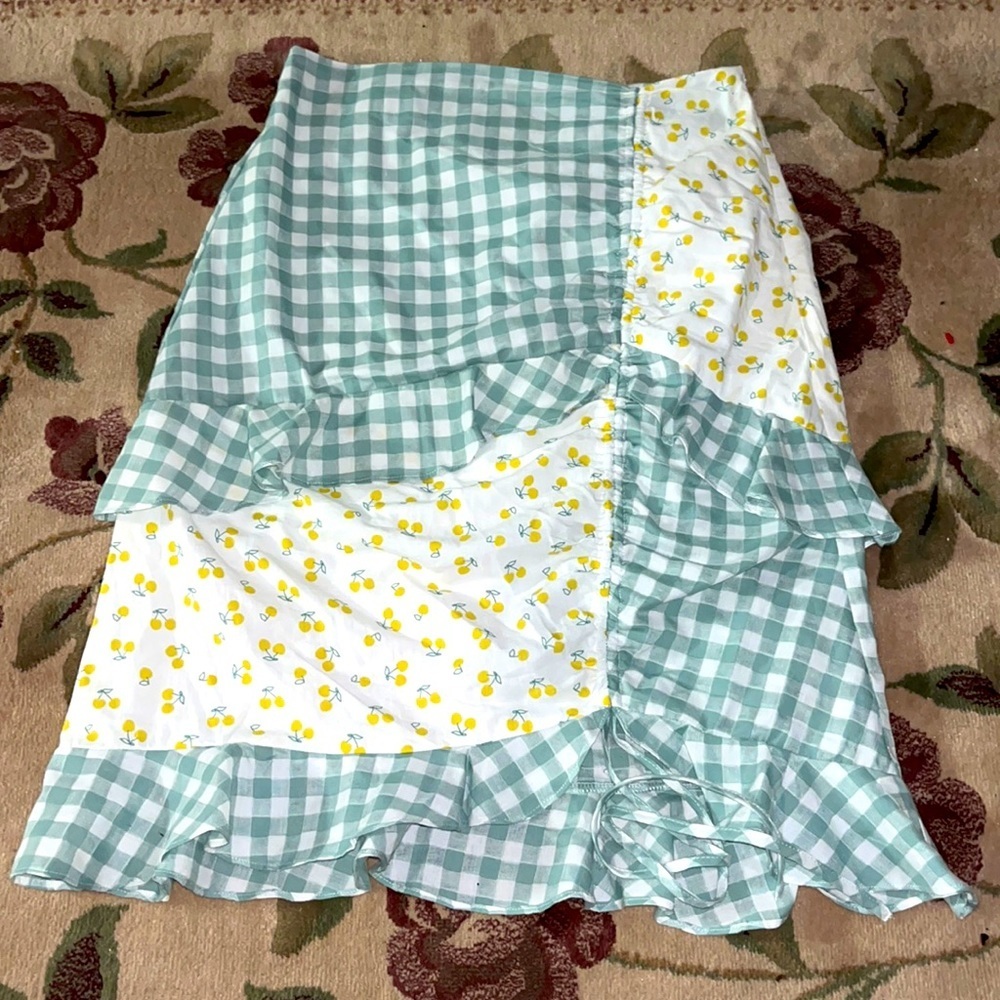 English Factory checkered and lemon midi skirt M